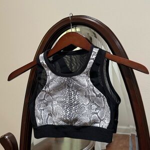 Blue Life Black and White Snakeskin Mesh Sports Bra